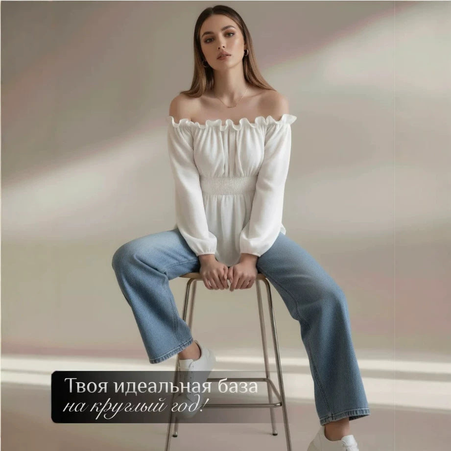 Chic and soft versatile long-sleeved blouse with graphic platters