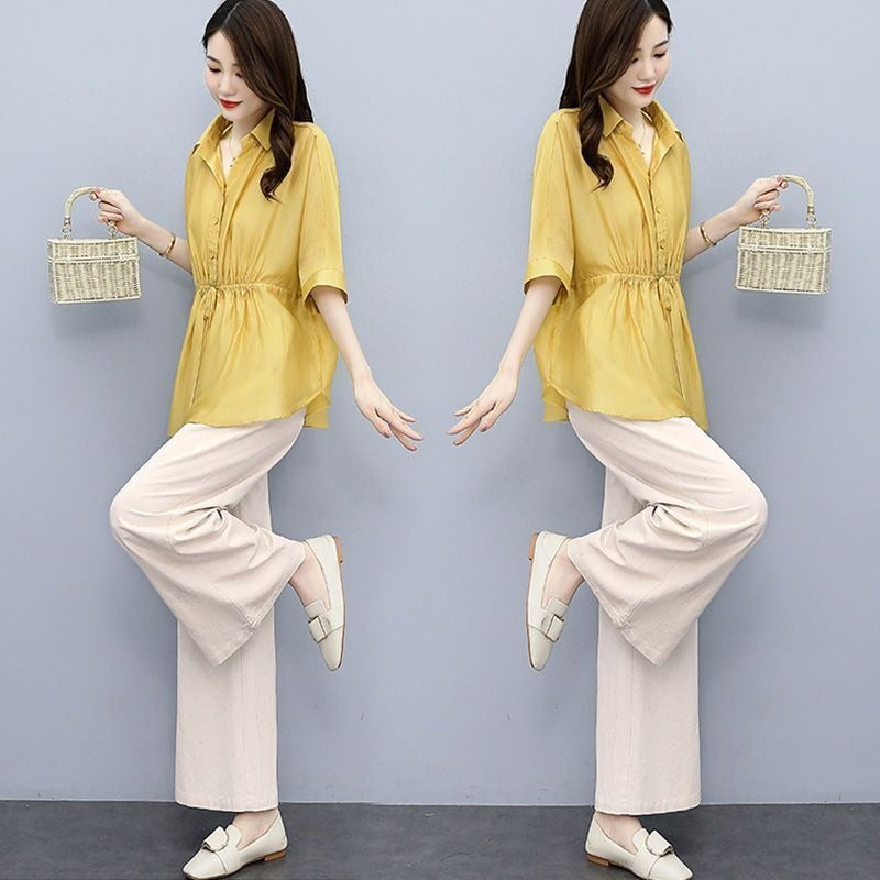 Pantalon à large jambe Casual Chic Plus de taille Linge de maison avec un drap d'écoulement