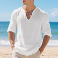 Chemise en V à manches longues en lin casual pour hommes