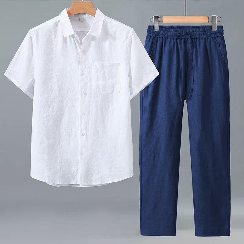 Chemise en coton et pantalons à manches courtes pour hommes