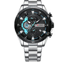 Montre à quartz ronde à six mains en acier