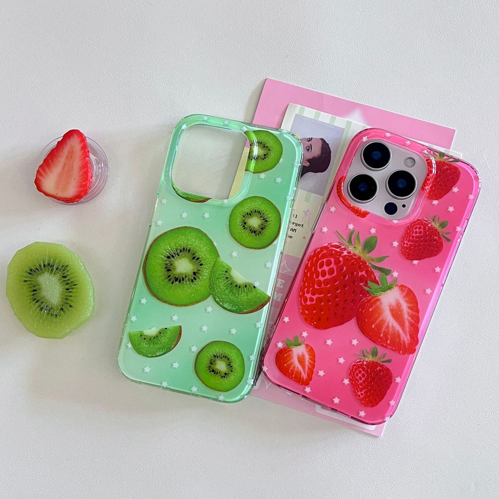 Étui téléphonique à fraise brillant de taille moyenne, double couche