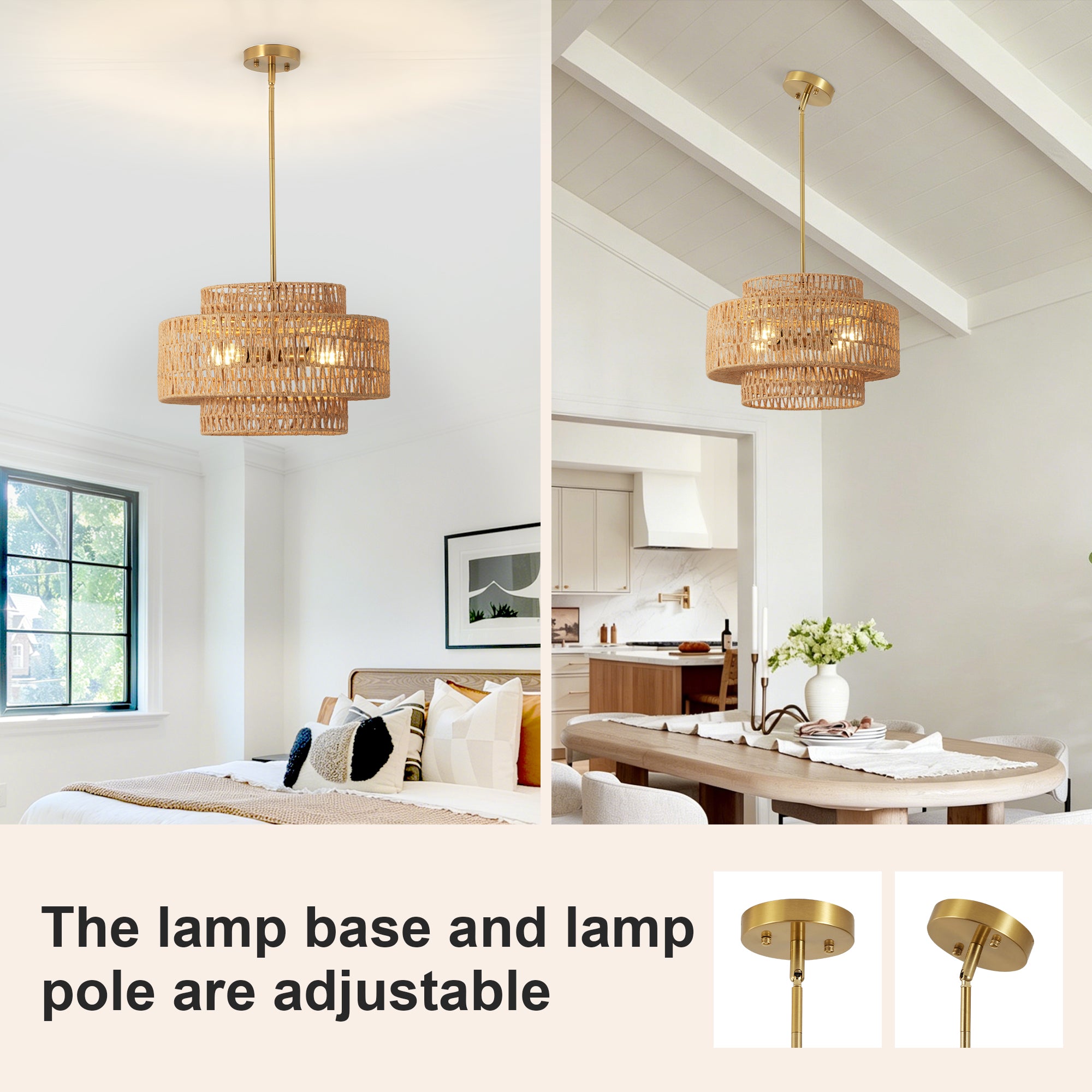 17.7" Boho Rattan Chandelier pour salle à manger luminaire