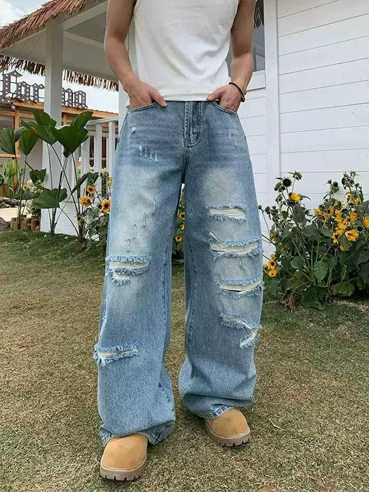 Jeans retro lavés détraqués pour hommes