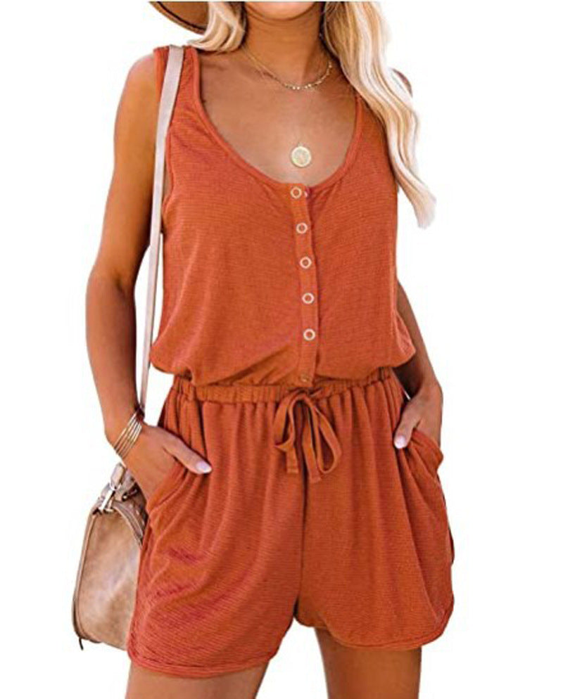 European And American Women's 2022 Summer Sleeveless Jumpsuit Tight Waist Lace-up Casual L