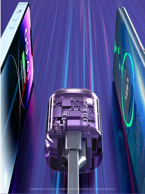 Gallium Nitride Transparent Punk Mecha Chargeur Mesure moyenne Fiche de charge Super rapide