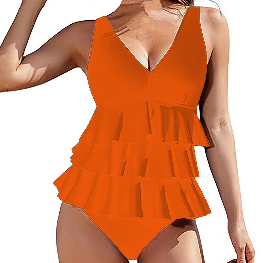 European and American Solid-color Swimsuit Femmes Sexy Ruffled Hem