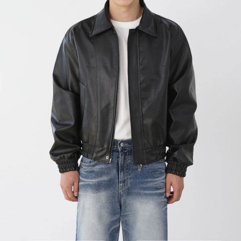 Veste en cuir courte moto pour homme