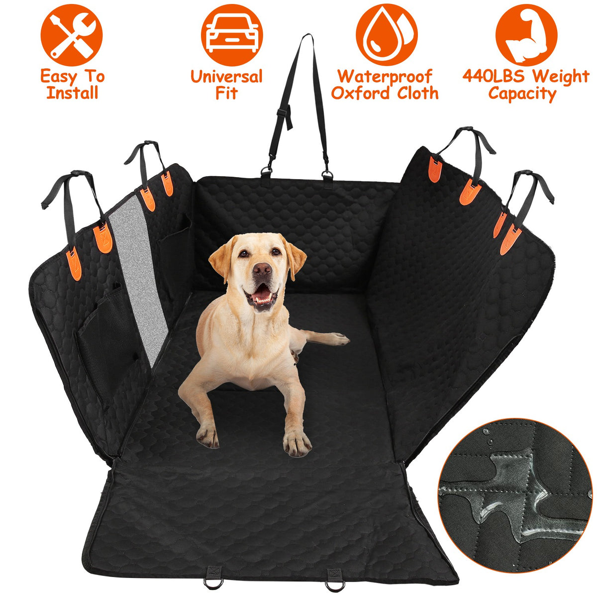 Housse de siège arrière pour voiture de chien avec fermeture à glissière Mesh Sacs de rangement étanche 600D Oxford