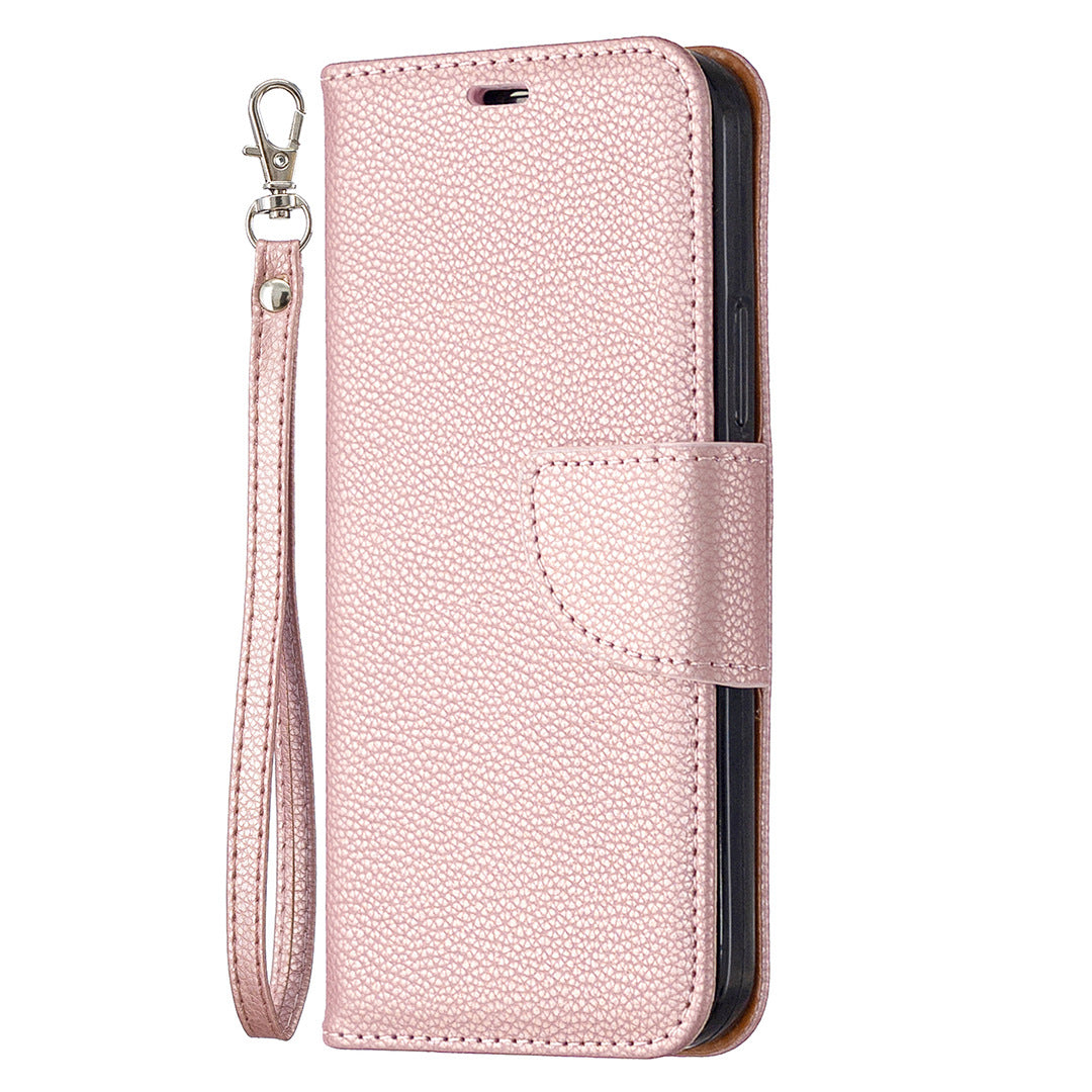 Lychee Motif Solid Couleur Flip Case en cuir Wallet Lanyard Phone Case