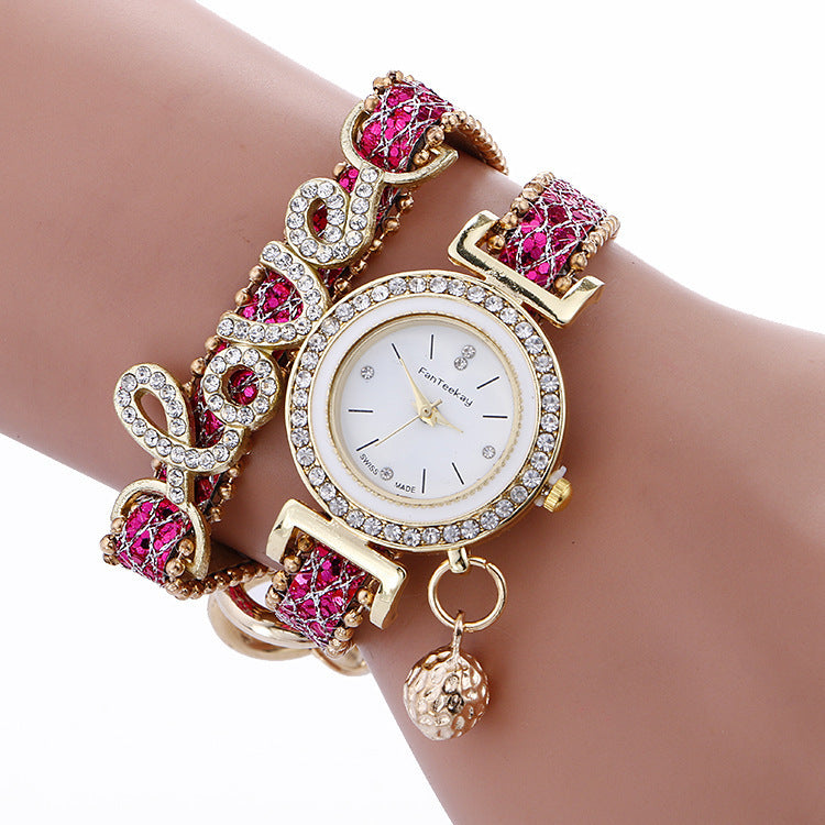 Bracelet en cuir cristal AMOUR Femmes Montre