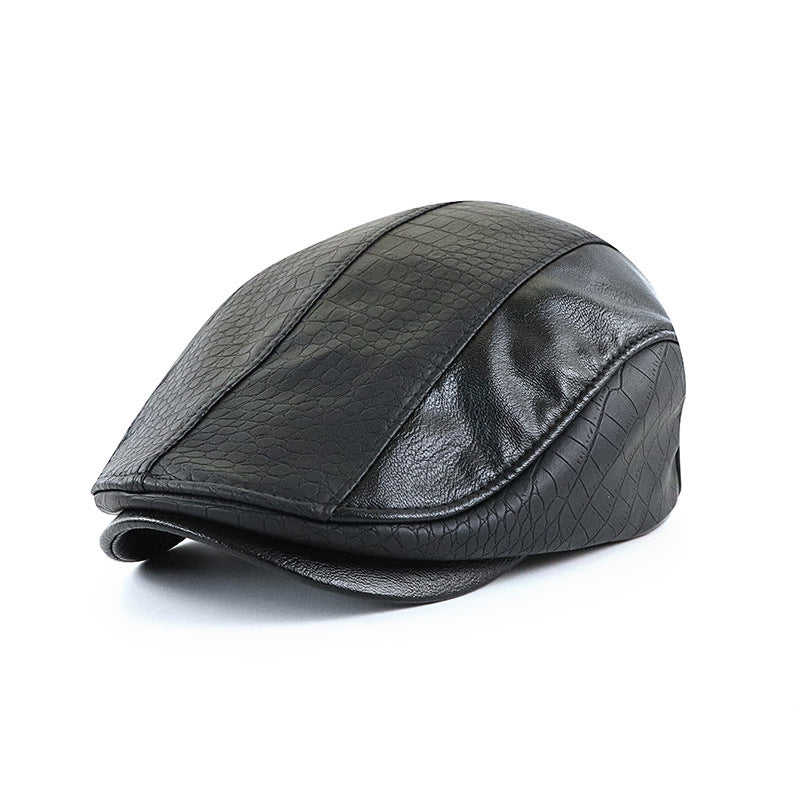 Style américain Vintage PU Leather Artistic Patchwork Newsboy Cap