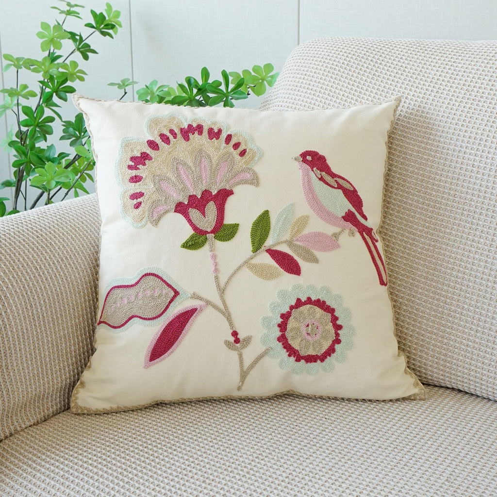 Coussin floral brodé de style pastoral pour canapé salon