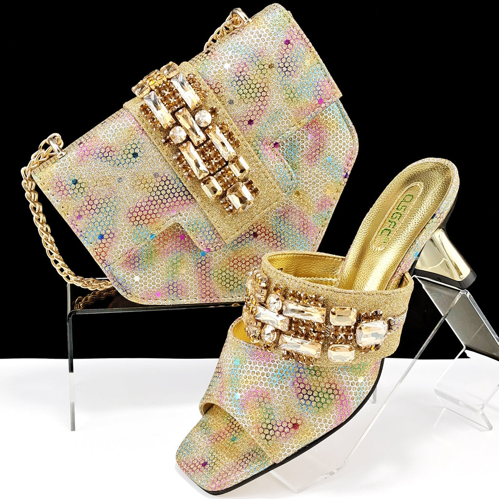 Chaussures et sacs pour femmes Camouflage en tissu Perceuse perceuse décorative à talons hauts