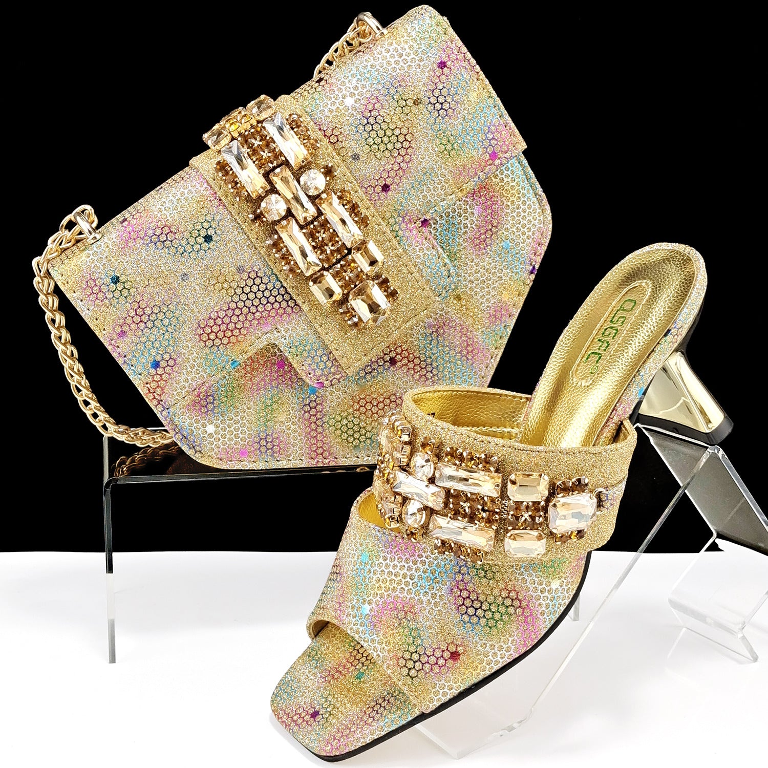 Chaussures et sacs pour femmes Camouflage en tissu Perceuse perceuse décorative à talons hauts