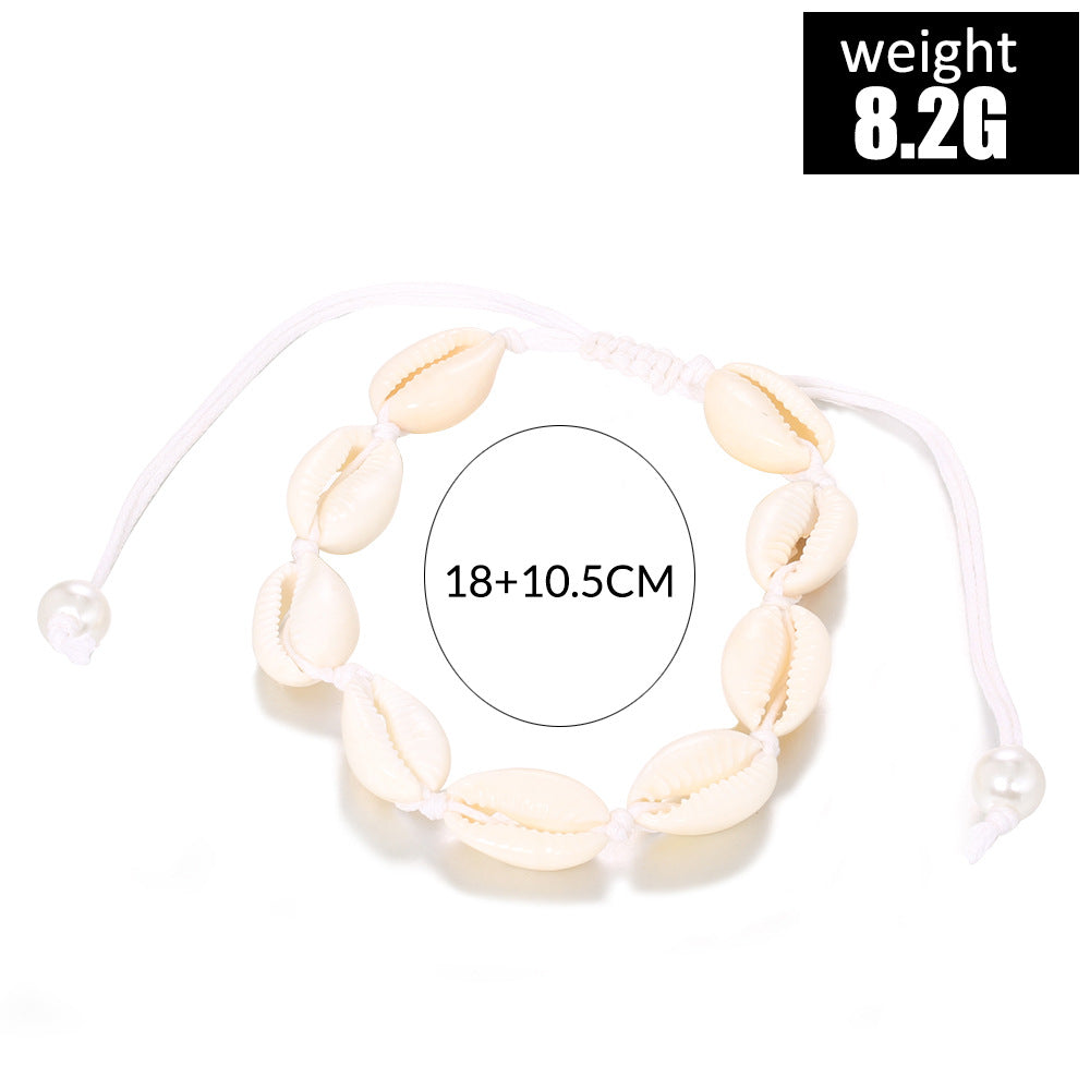Bracelet de cheville blanc perle tissé à la main de style plage 8-shell