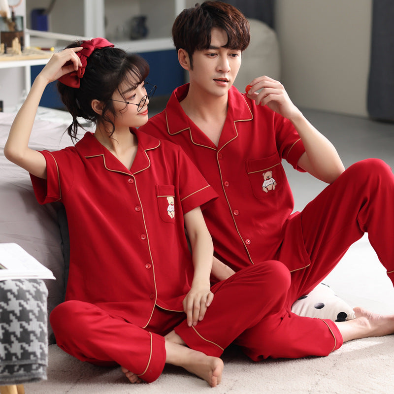 Couple pyjama hommes coton rouge année animal pantalons manches courtes maison vêtements ensemble