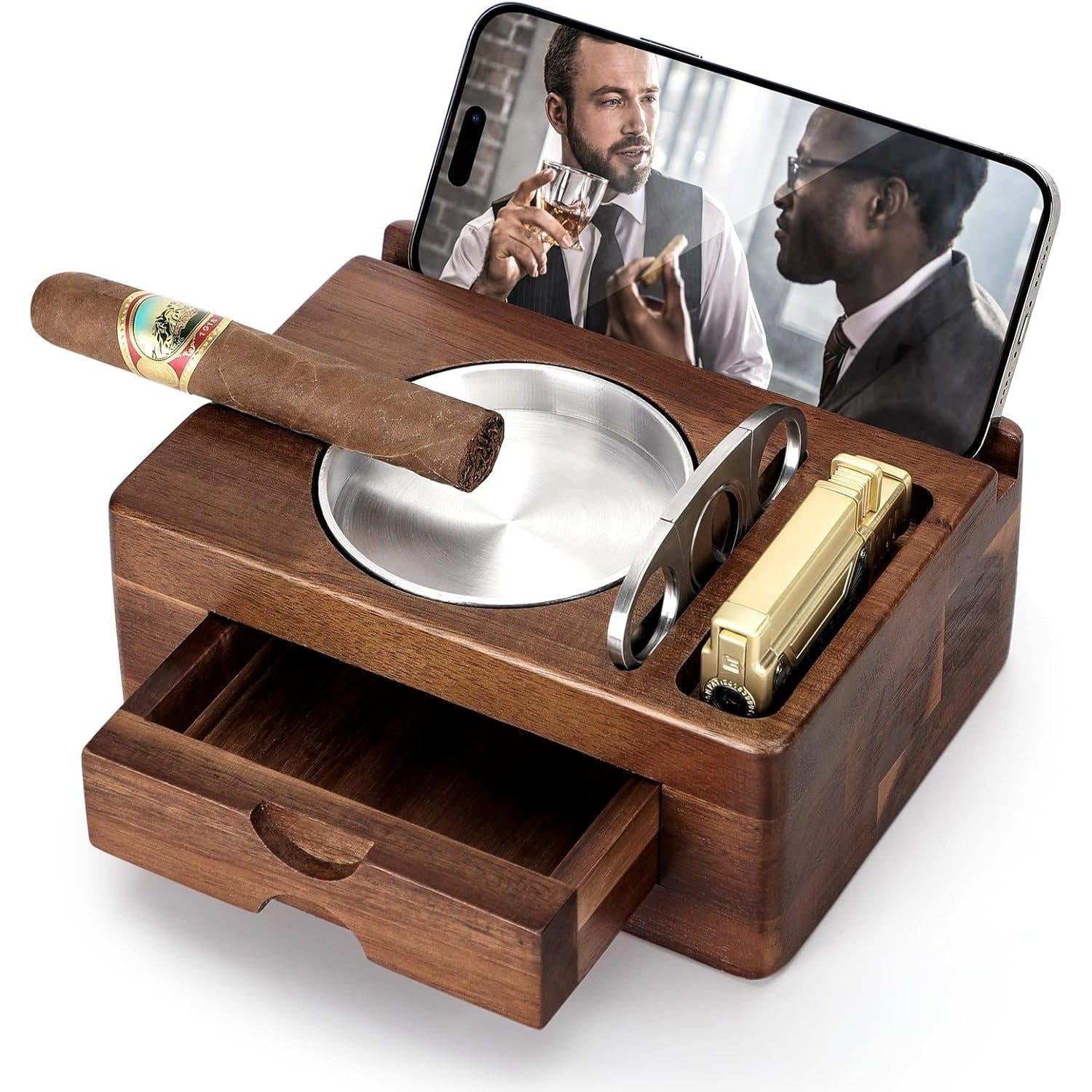 Cendrier de cigare - Cendrier en bois avec cutter de cigare
