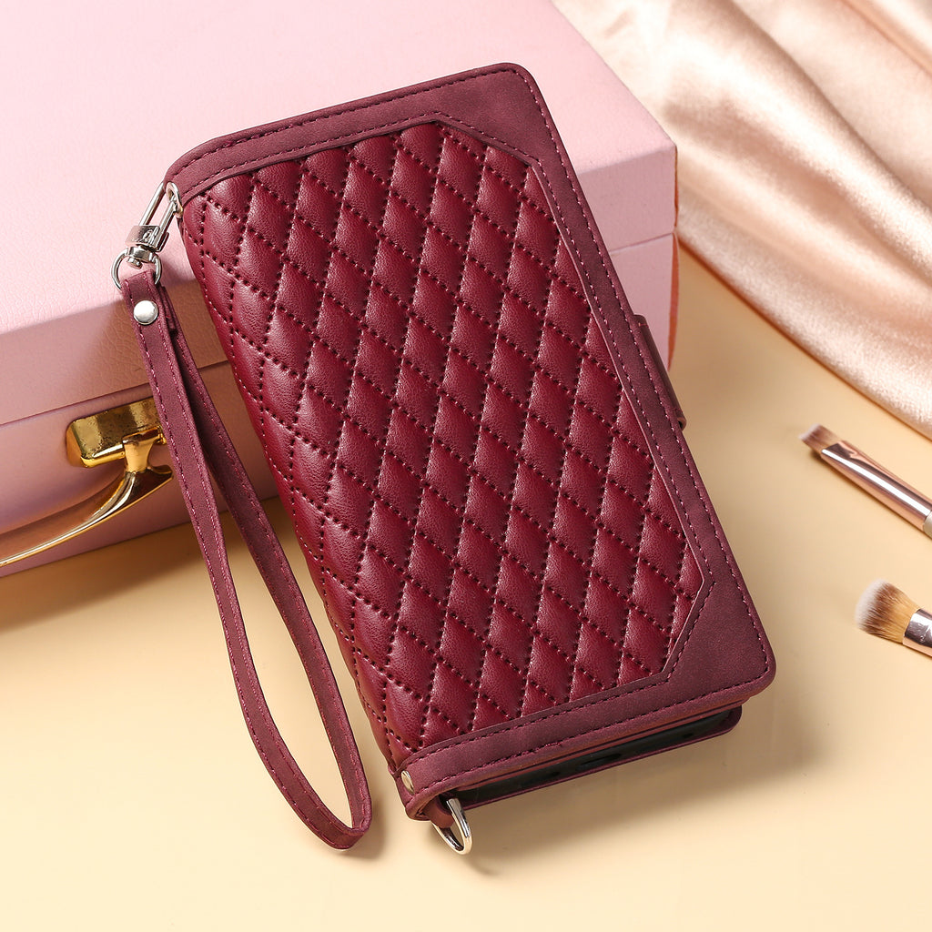 Crossbody Plaid Multi-fonctionnel Zipper Bag Étui de téléphone mobile