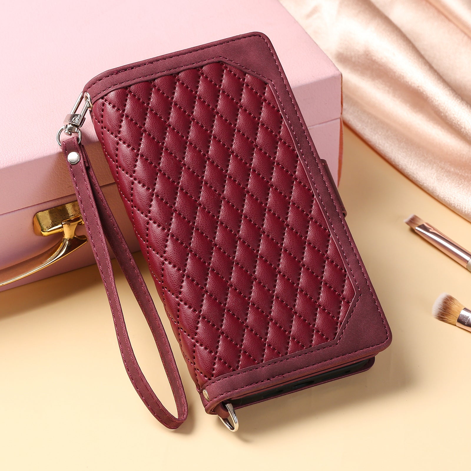 Crossbody Plaid Multi-fonctionnel Zipper Bag Étui de téléphone mobile
