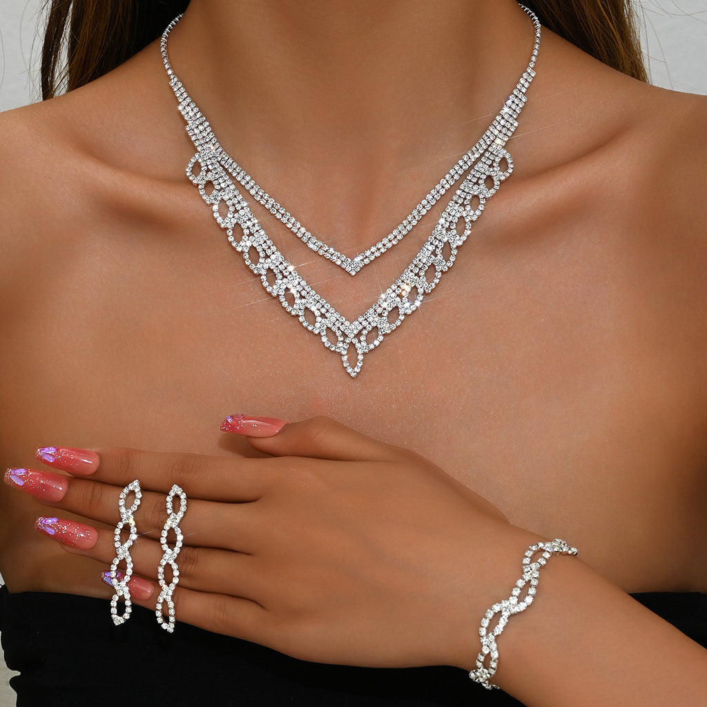 Niche Design Multilayer Geometric Rhinestone Necklace