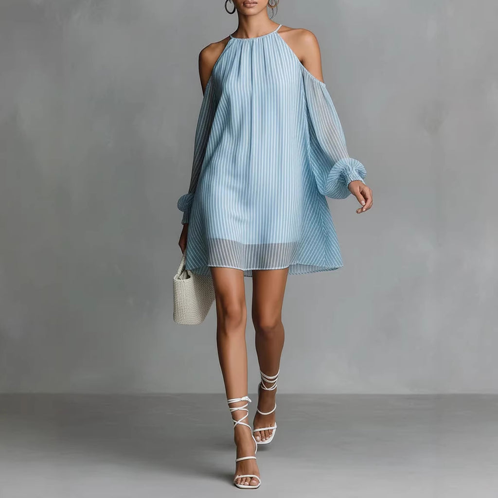 Robe courte à manches longues rayée pour femmes