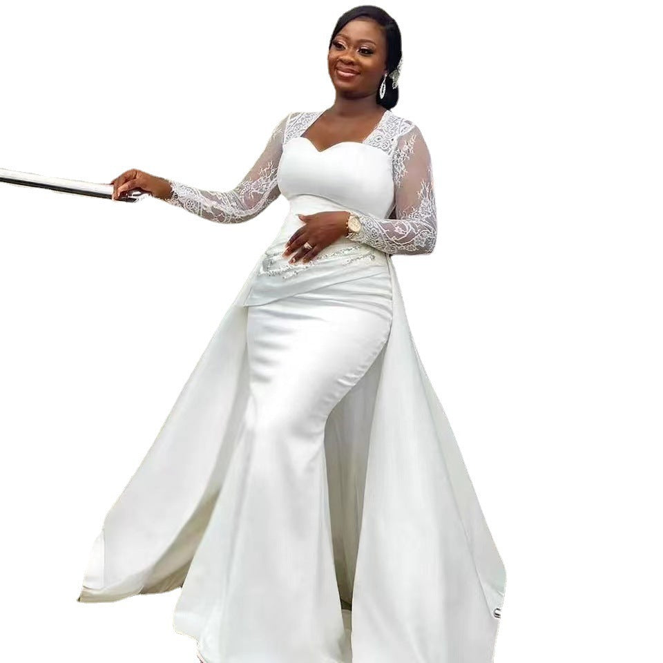 Robe de mariée de soirée satinée blanche Slim High Waist