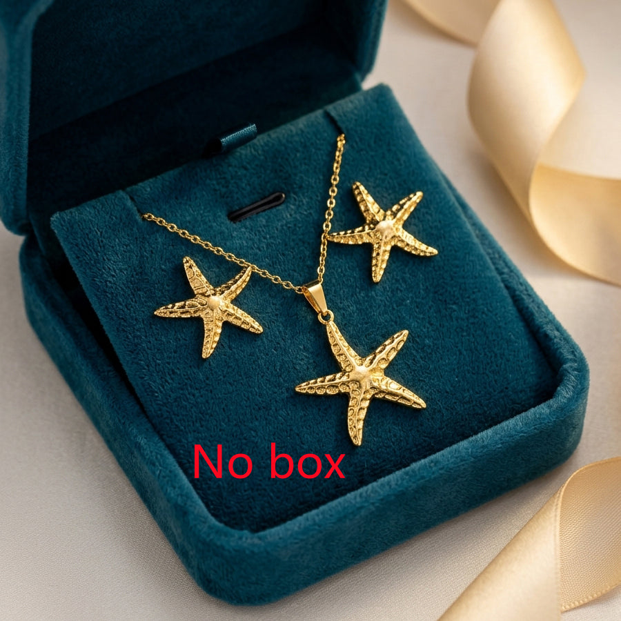 Été Ocean Starfish Bijoux Set chaîne de câble couleur or Collier correspondant Starfish Stud Ea