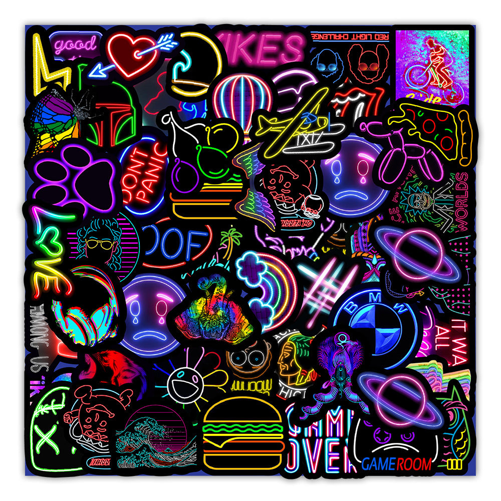 Stickers 50 Neon Stickers Auto Trunk Téléphone Coupe d'eau Décoration