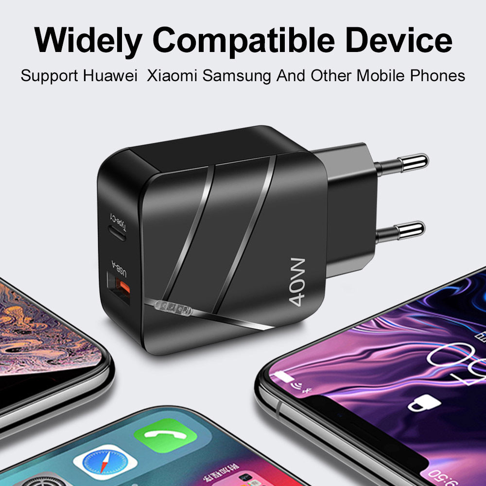 Chargeur de téléphone portable à recharge rapide 40W PD QC30
