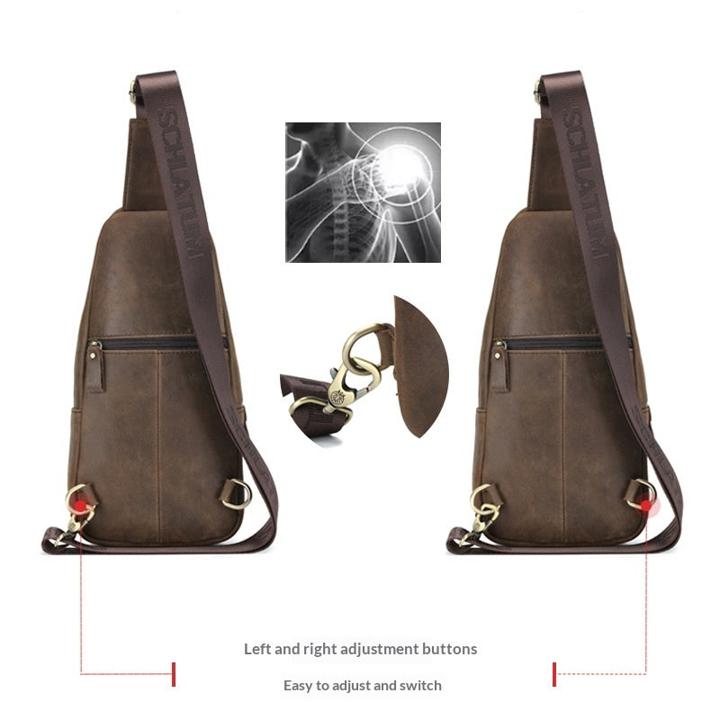 European and American Retro First-Layer Cowhide Men's Front Sling Bag