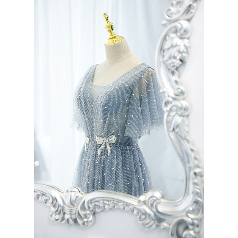 Robe du soir Femme Élégante Tempérament Hôte Col V Super Fée Fine Long Style