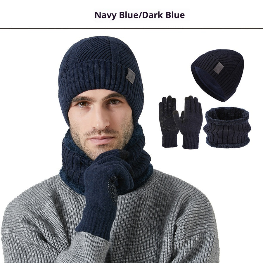 Gants d'écharpe de chapeau homme épais d'hiver Ensemble de trois pièces