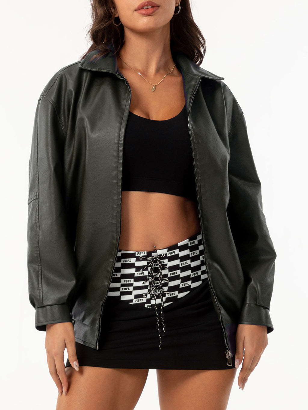 Veste de mode européenne et américaine en cuir souple pour femme