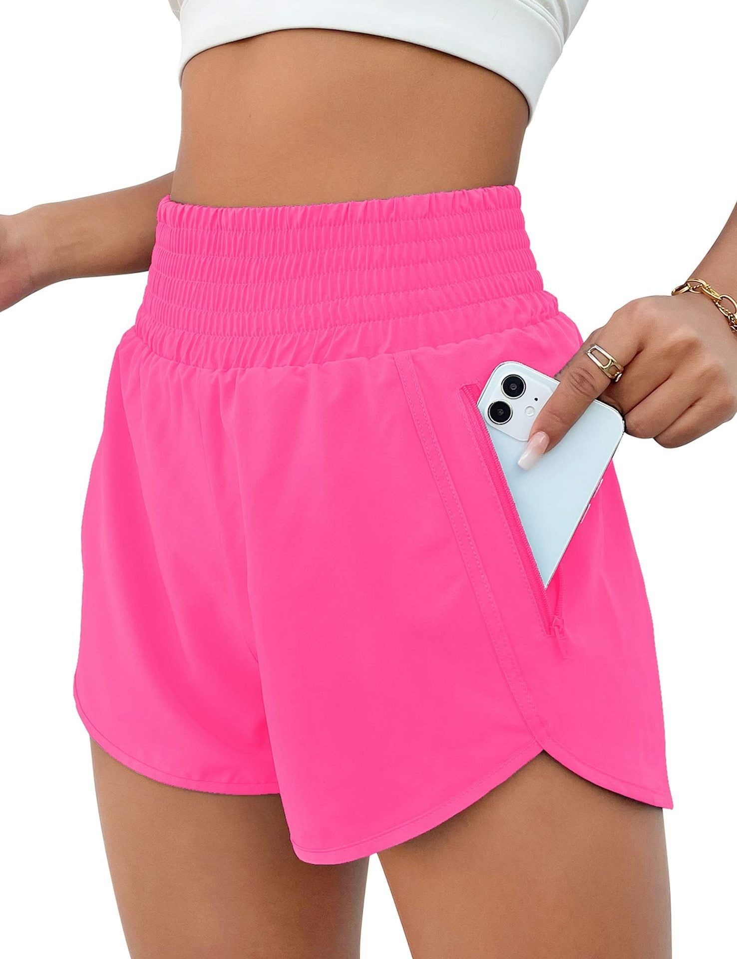 Short de sport à cordon élastique haut pour femmes avec poches antivol zippées
