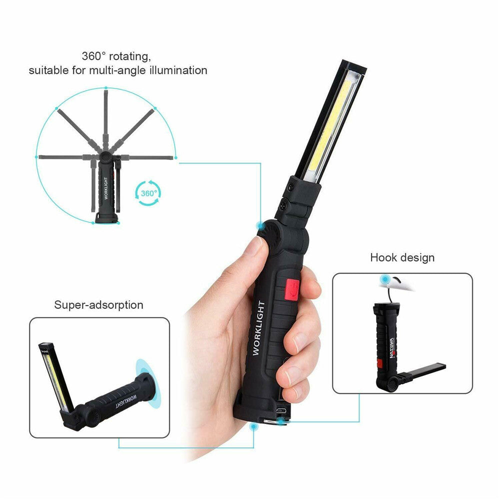 2PCS 5Modes Magnetic Rechargeable COB LED RED Lampe de lumière de travail Folding Torch USA