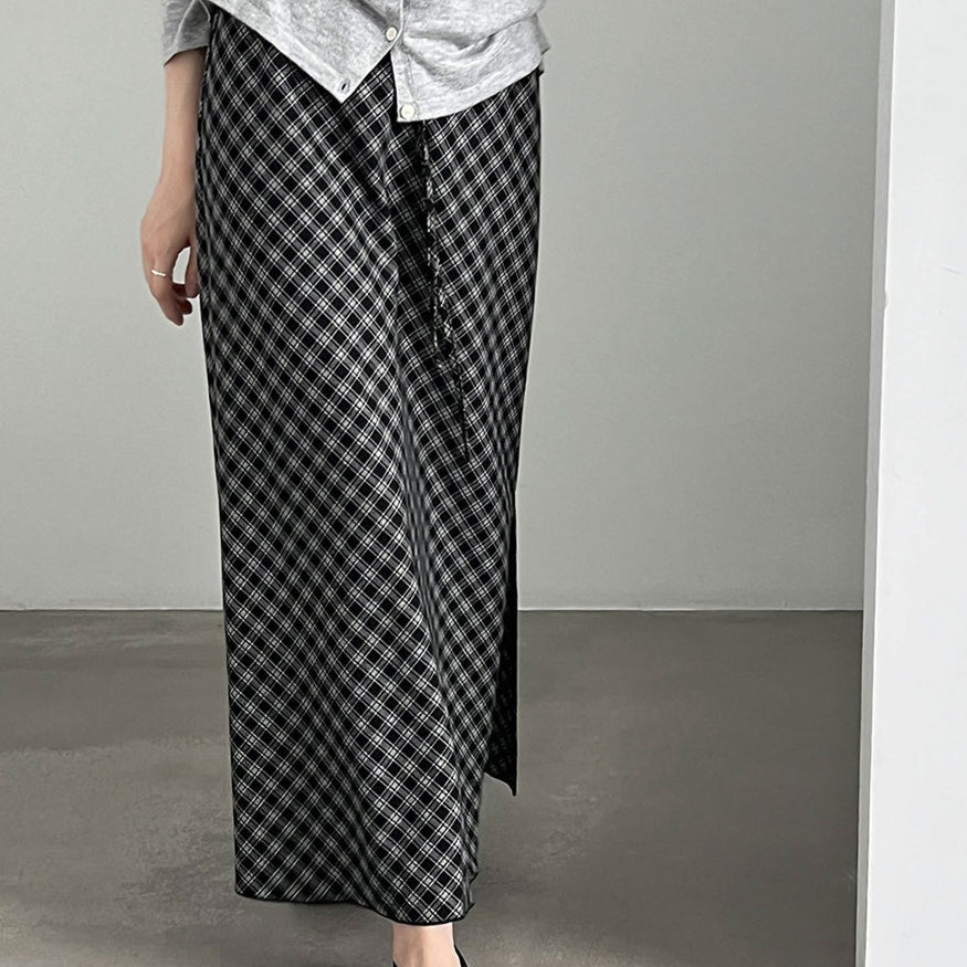 Femme Designer-Style Plaid Élastique-Waist Couleur-Block Jupe à carreaux