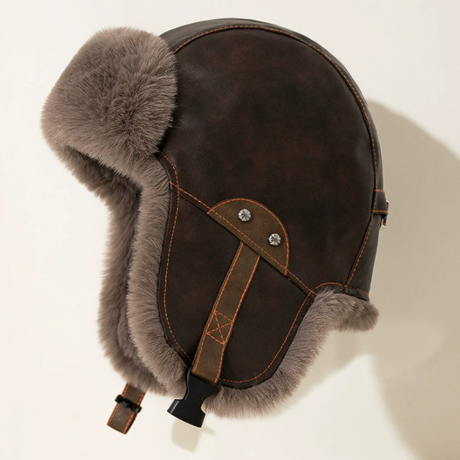 Style moto PU cuir hiver épaissé à froid Earflap Retro Lei Feng Cap pour hommes