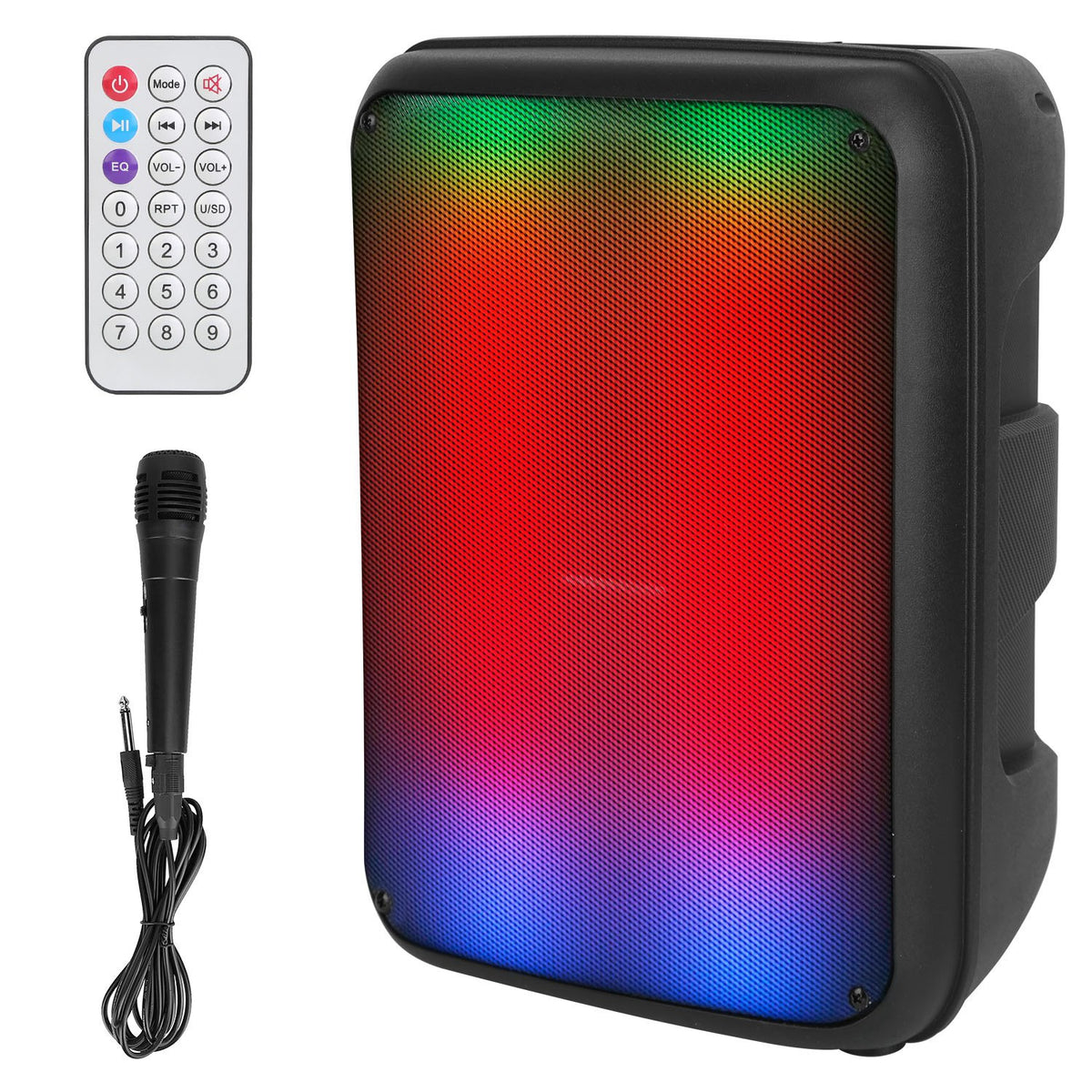 1Pc Portable Wireless Party Speaker 8in Colorful Lights Système DJ PA avec fonction TWS FM