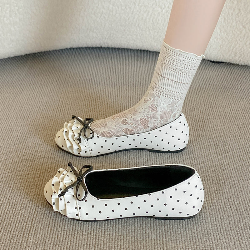 Femmes Sweet Preppy Ruffle Tiny Bow Ballet Flat Shoes Matching Daily