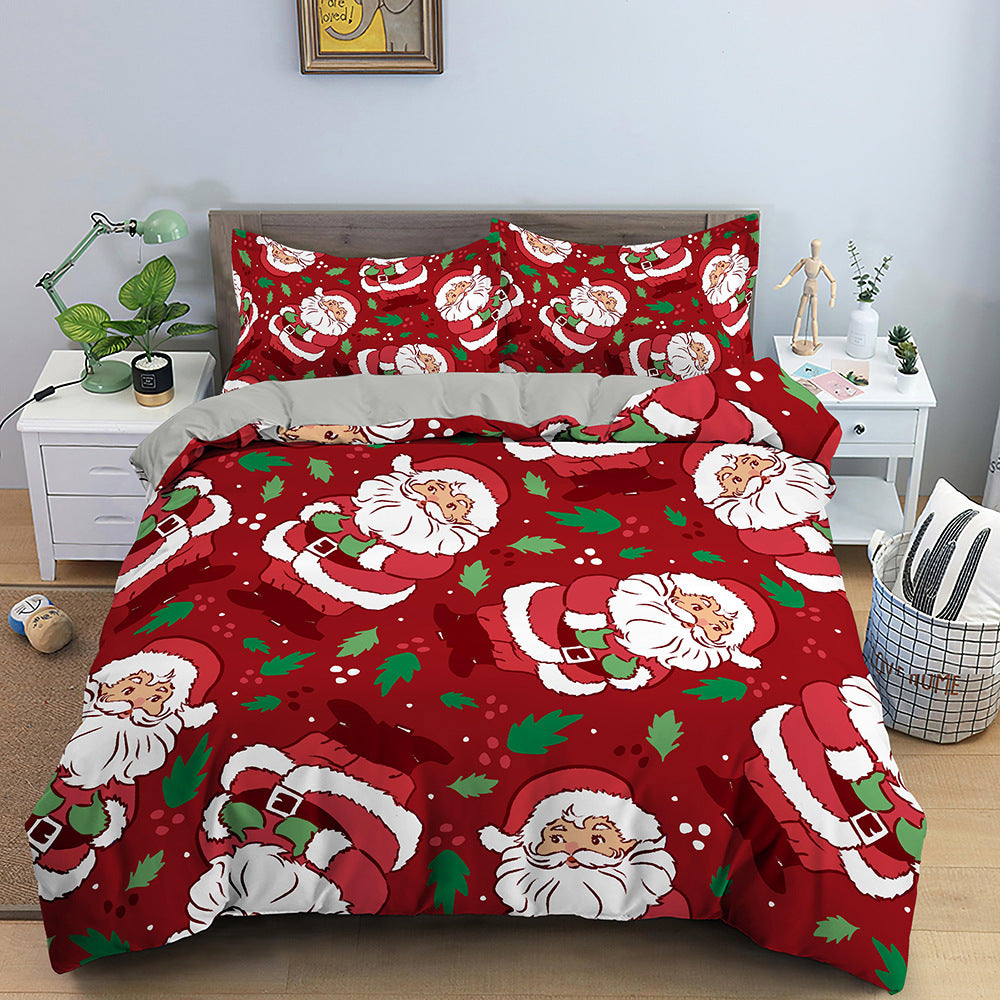 Red Cartoon Père Noël Impression numérique en trois pièces Couche de lit