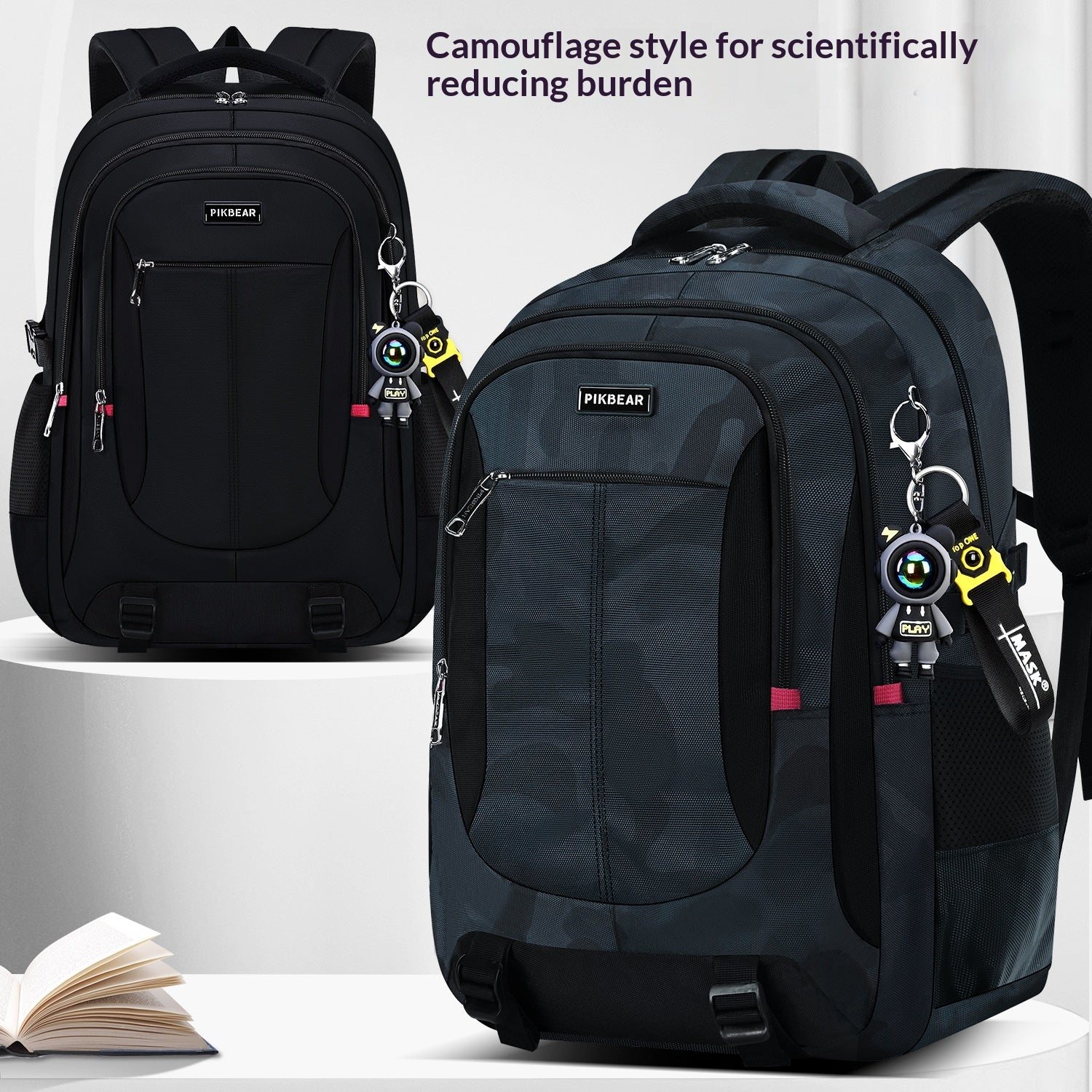 Sac à dos pour les étudiants de l'école moyenne et secondaire masculine Grande capacité Camouflage Design