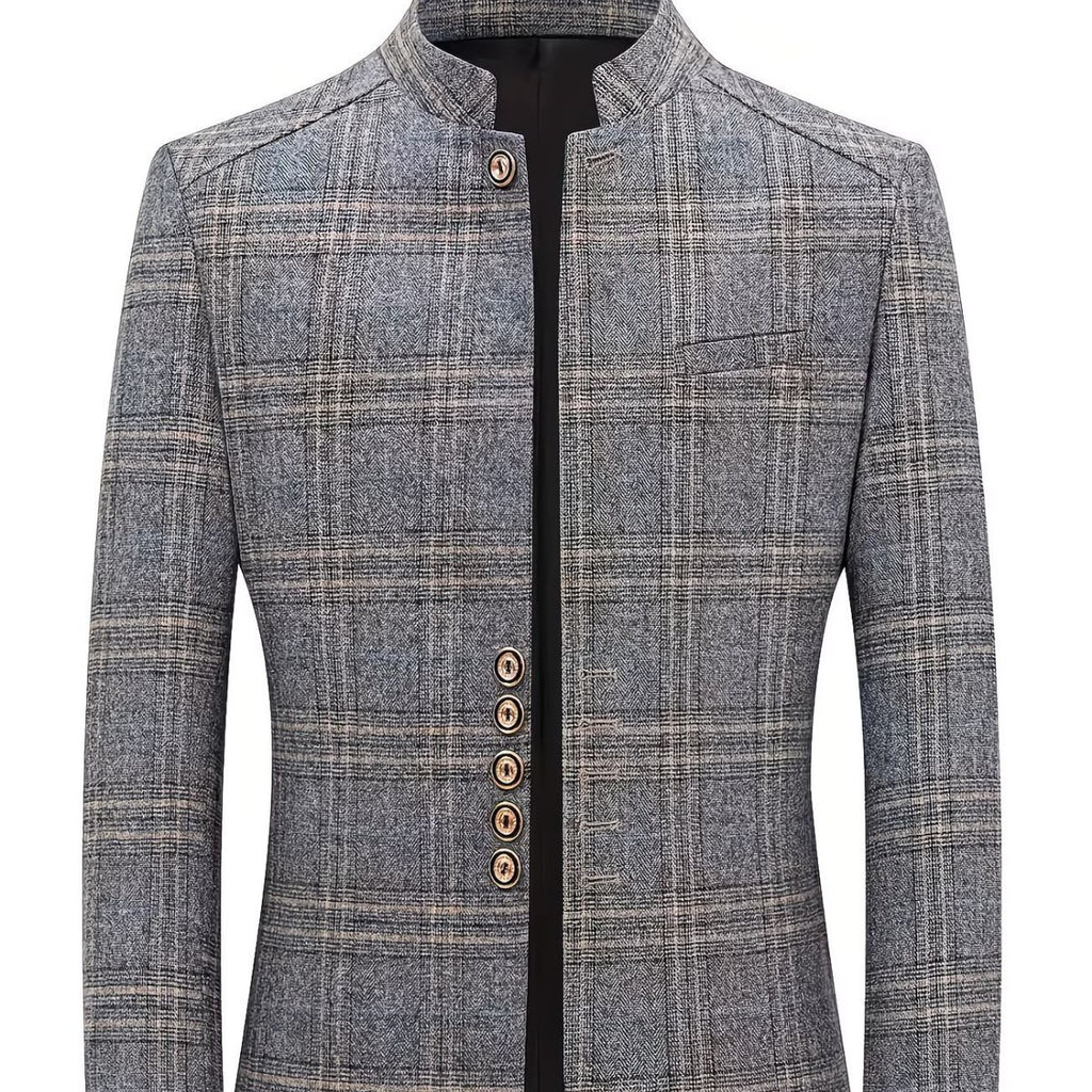 Veste de costume en Plaid pour hommes avec collier