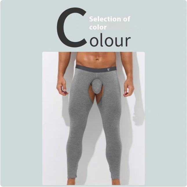 Pantalons Thermiques ouverts en croûte pour hommes Légumes minces Légumes Modaux Automne Hiver Collant Intérieur Gratuit