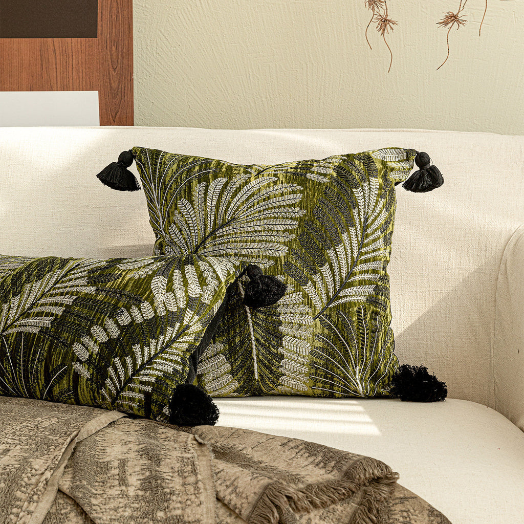 Haut de gamme Vintage de luxe foncé émeraude vert Feuille broyée Velvet lancer Oreiller