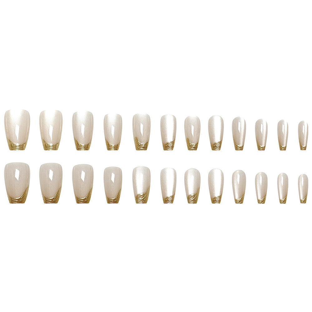24 pièces de ongles artificiels 3D rectangulaires courts plaqués or
