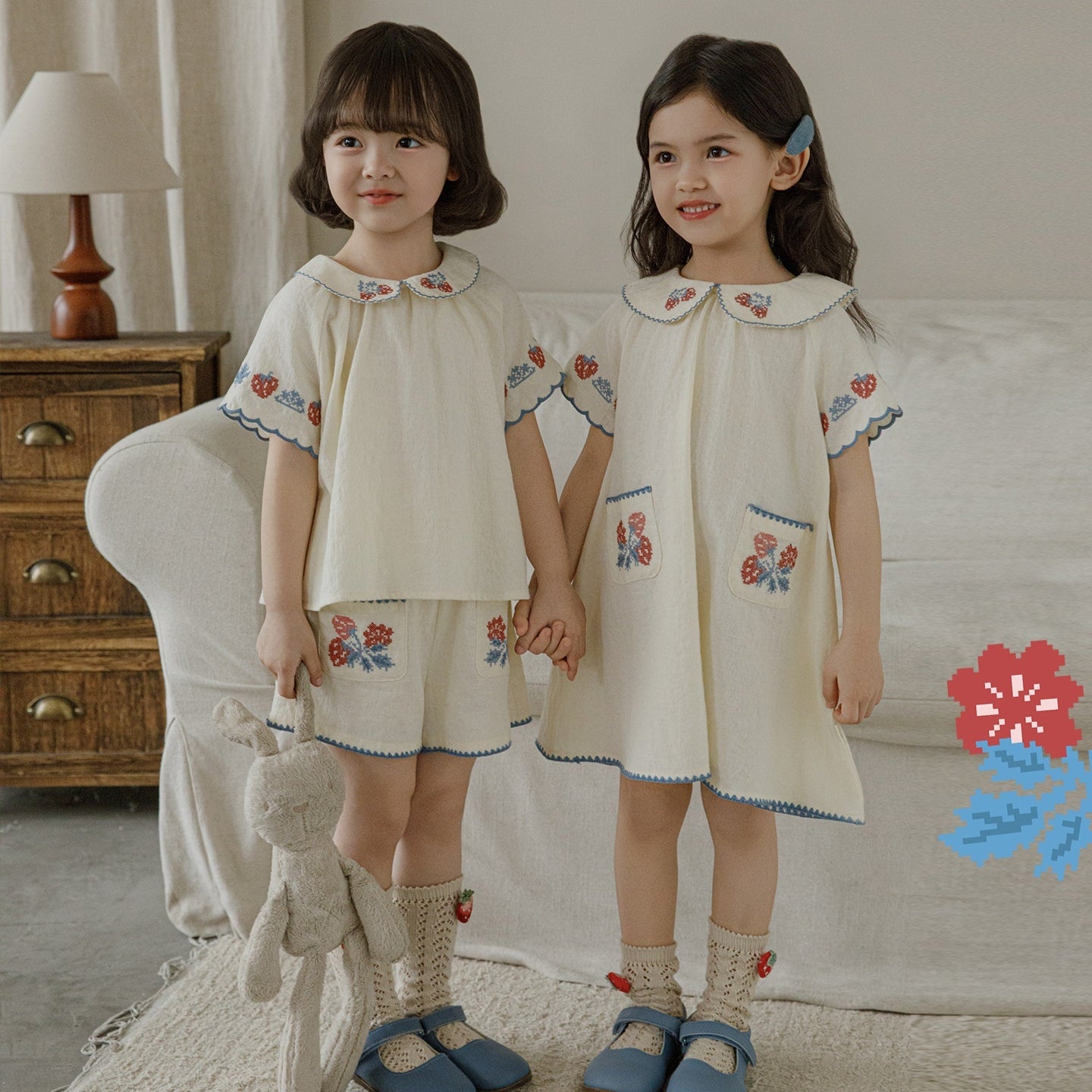 Ensemble de robes de poupée de fraise et de short pour filles