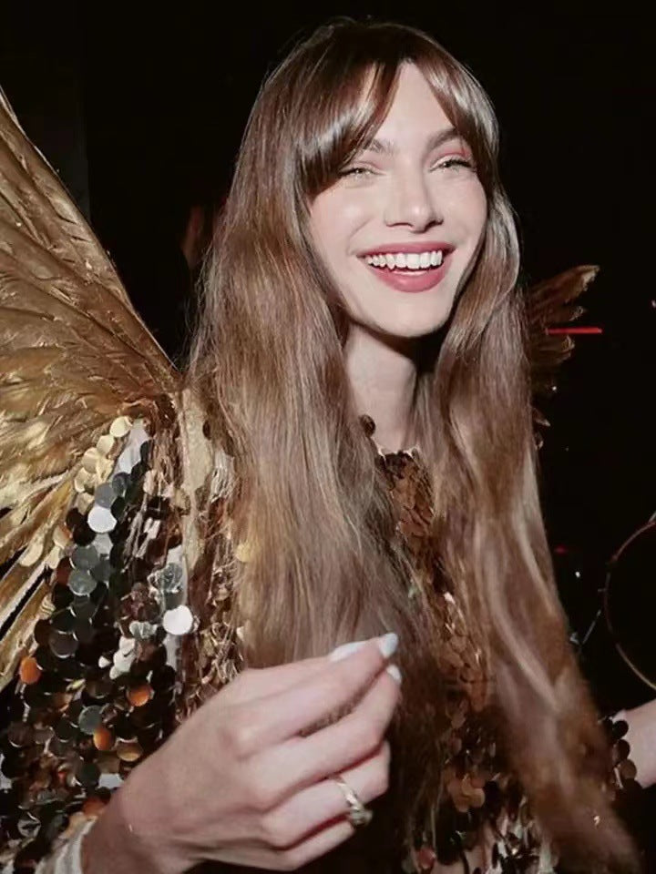 Douce et épicée manches longues femmes Col rond Sexy Grande robe de soirée à paillettes