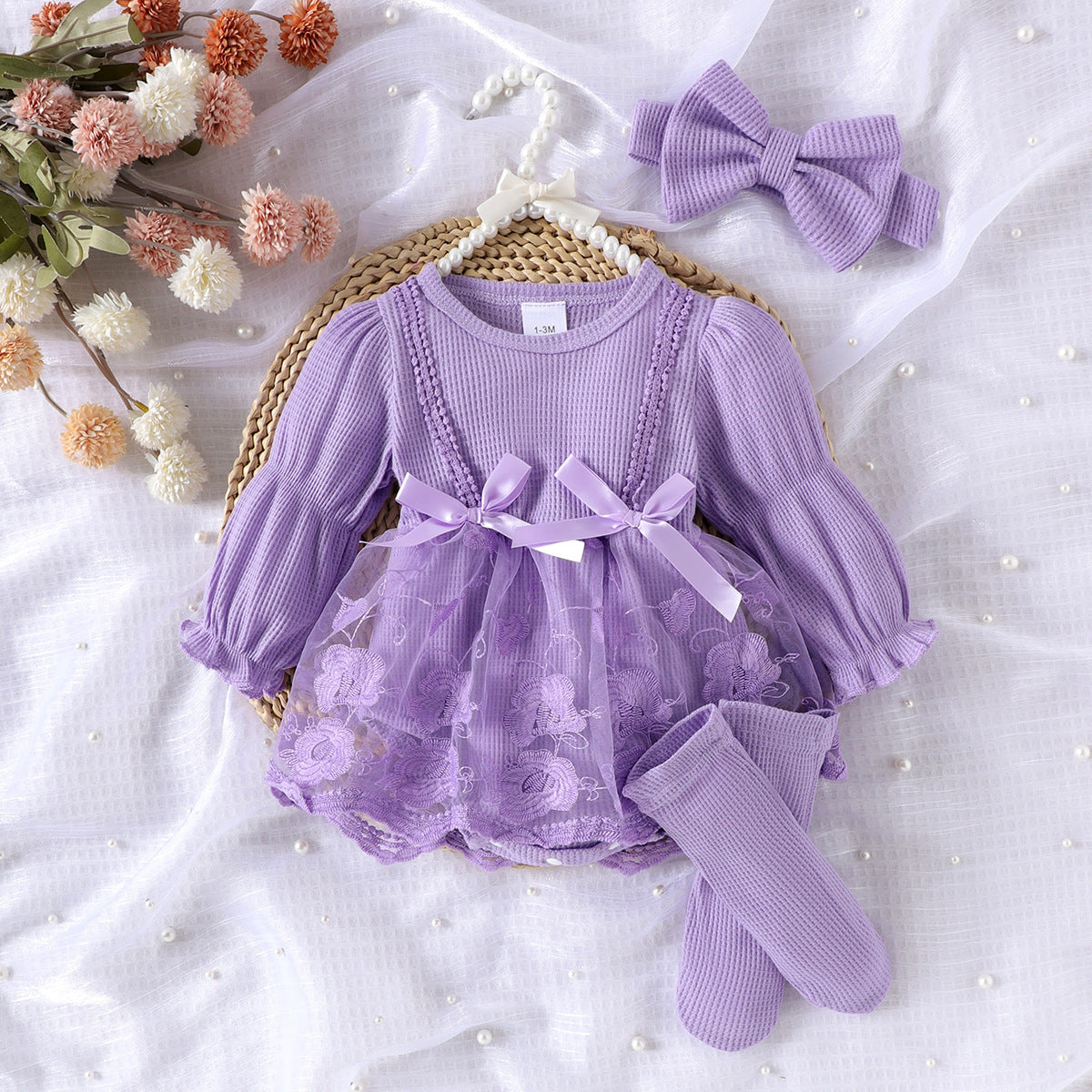 Romper à manches longues rayées de couleur un tulle