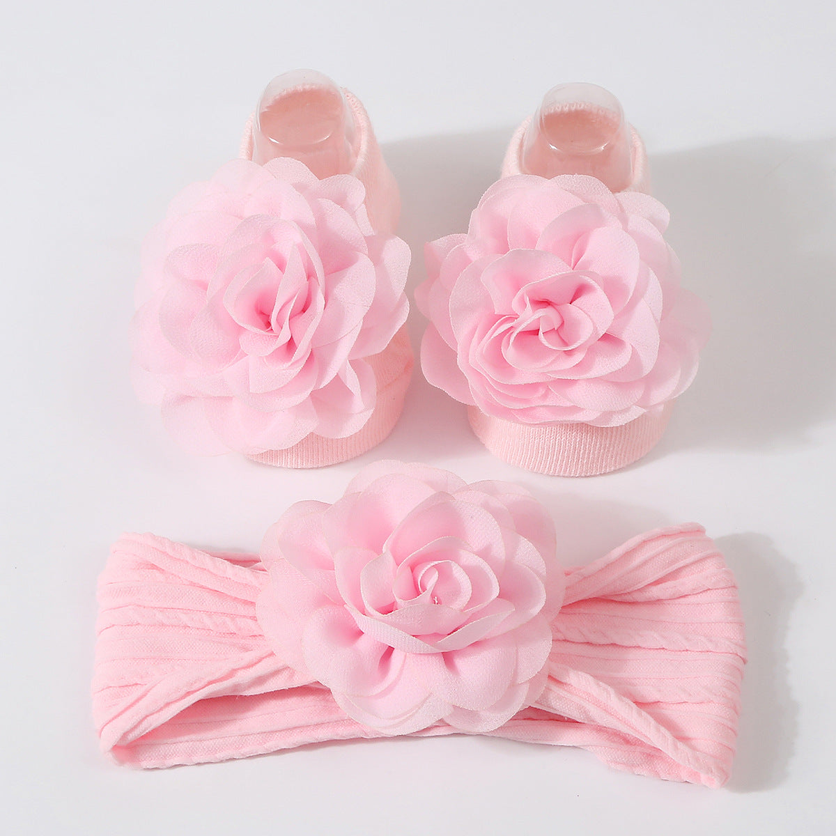Bande de cheveux bébé Bébé chaussons en tricot doux à fleurs